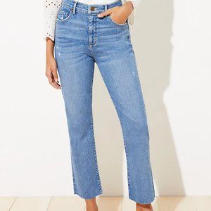 Loft High Waist Distressed Straight Leg Jeans
